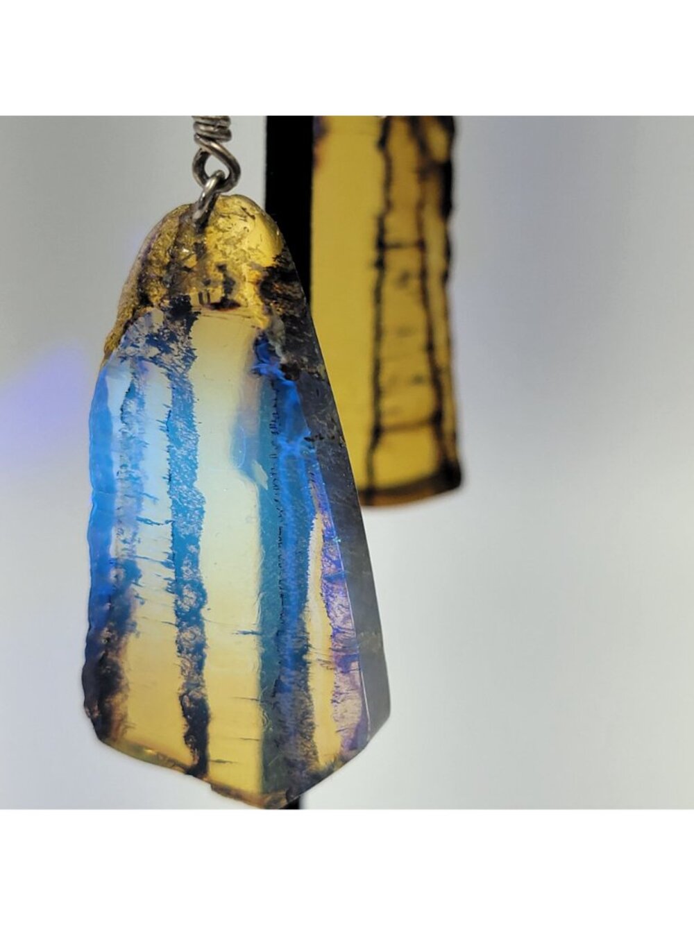 Natural Amber Crystal Slice Statement Dangle Earrings - Picture 4 of 4